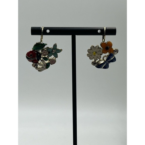 Betsey Johnson Multicolor enamel Floral ladybug butterfly Earrings new - Picture 3 of 8